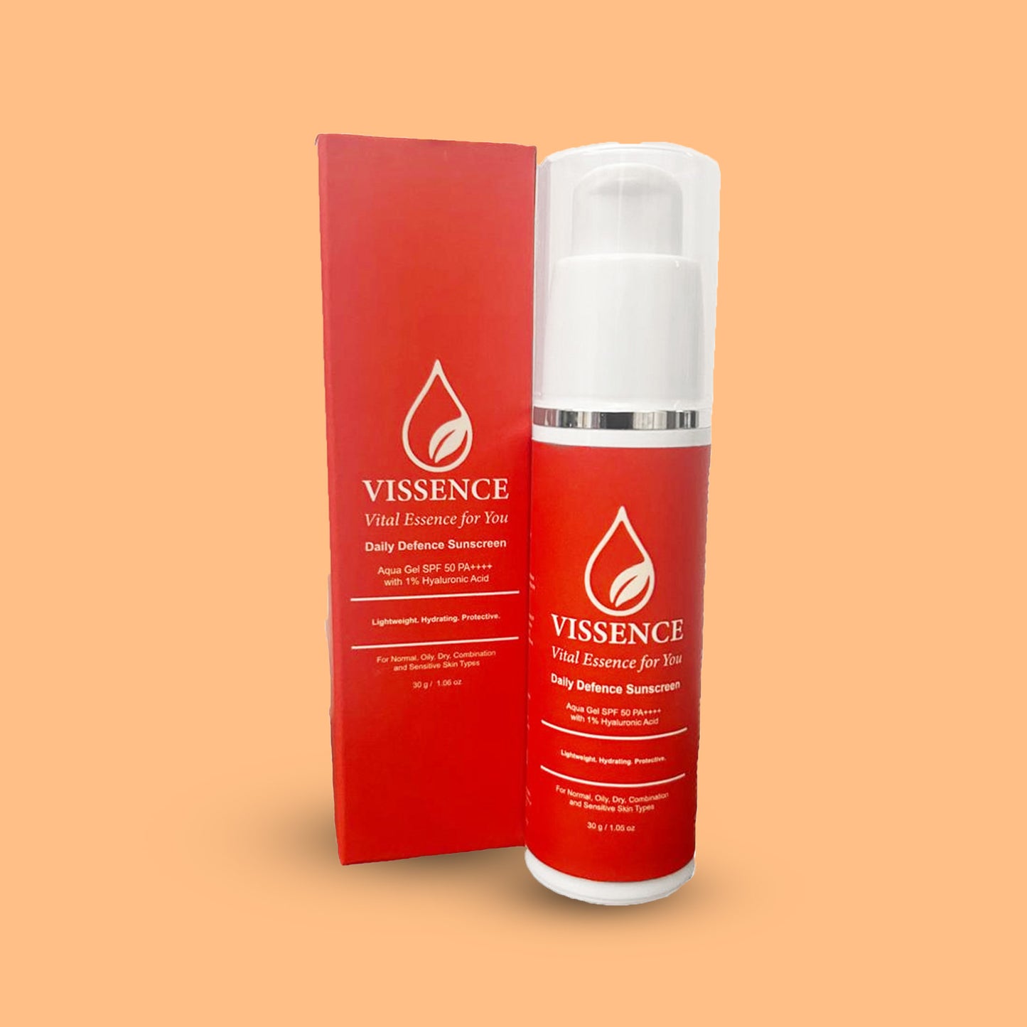 Vissence Daily Defence Sunscreen SPF 50 PA++++ | Aqua Gel with Hyaluronic Acid