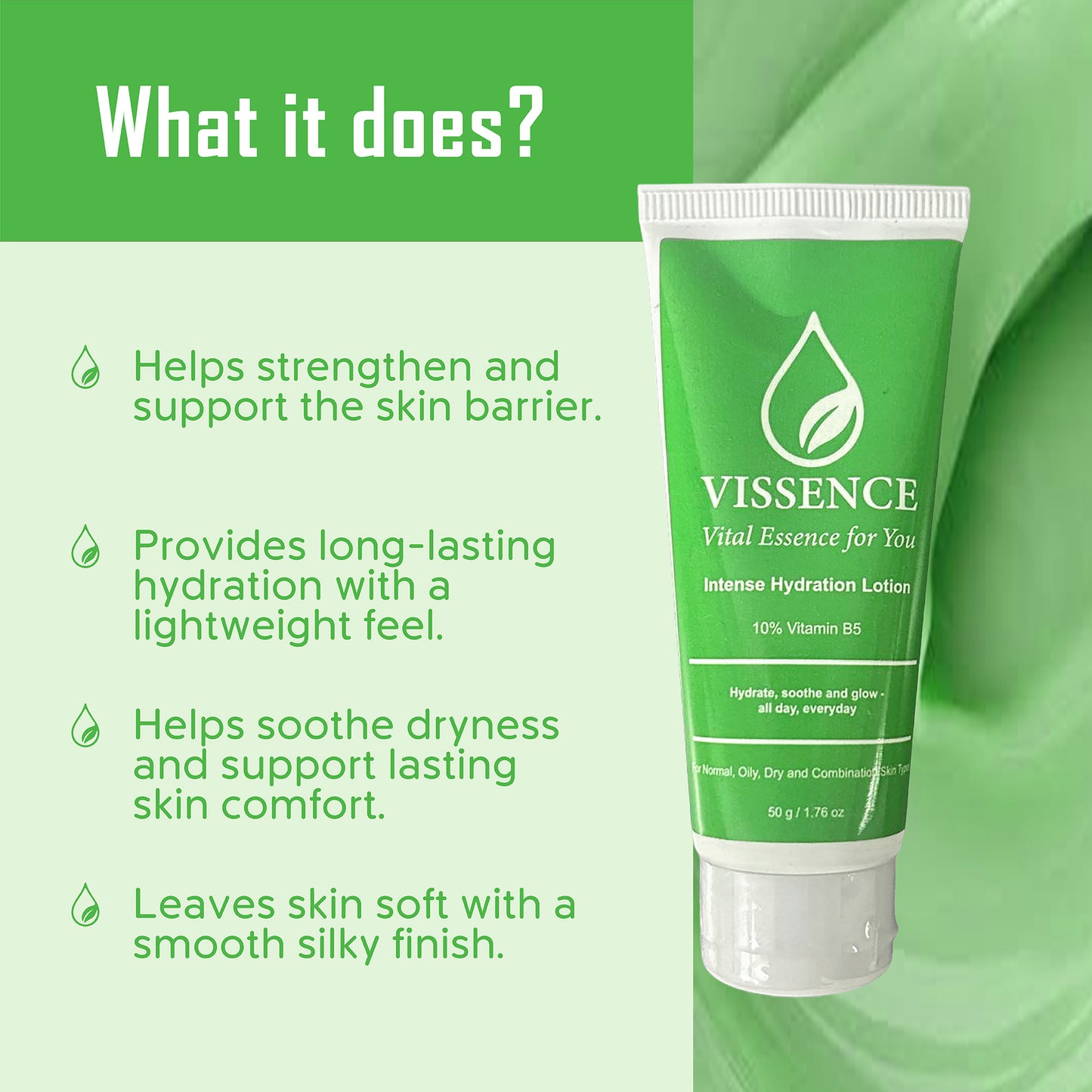 Vissence Intense Hydration Lotion with 10% Vitamin B5 & Hyaluronic Acid for Deep Barrier Support