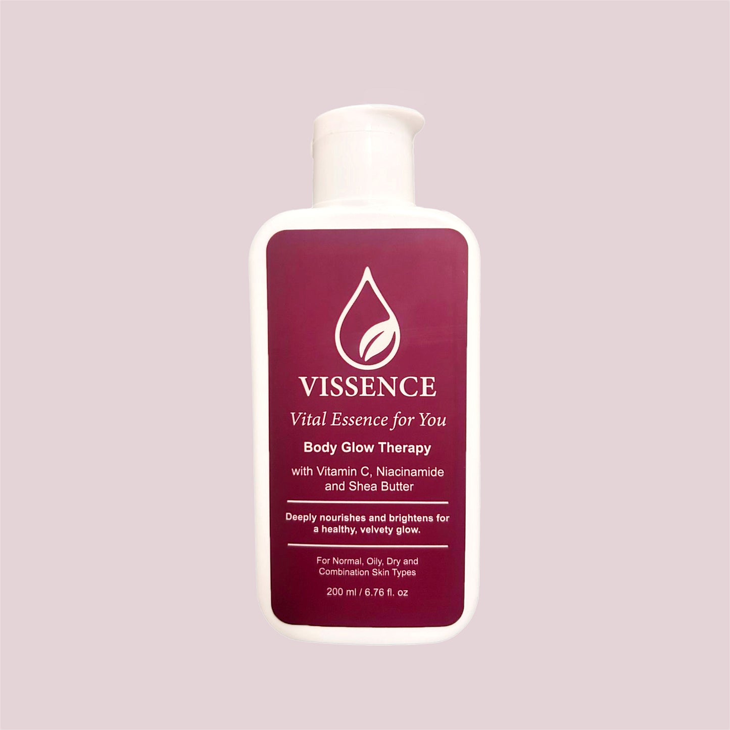 Vissence Body Glow Therapy Bodywash bottle with Vitamin C Niacinamide and Shea Butter for brighter hydrated skin