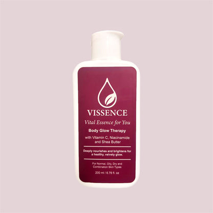 Vissence Body Glow Therapy Bodywash bottle with Vitamin C Niacinamide and Shea Butter for brighter hydrated skin