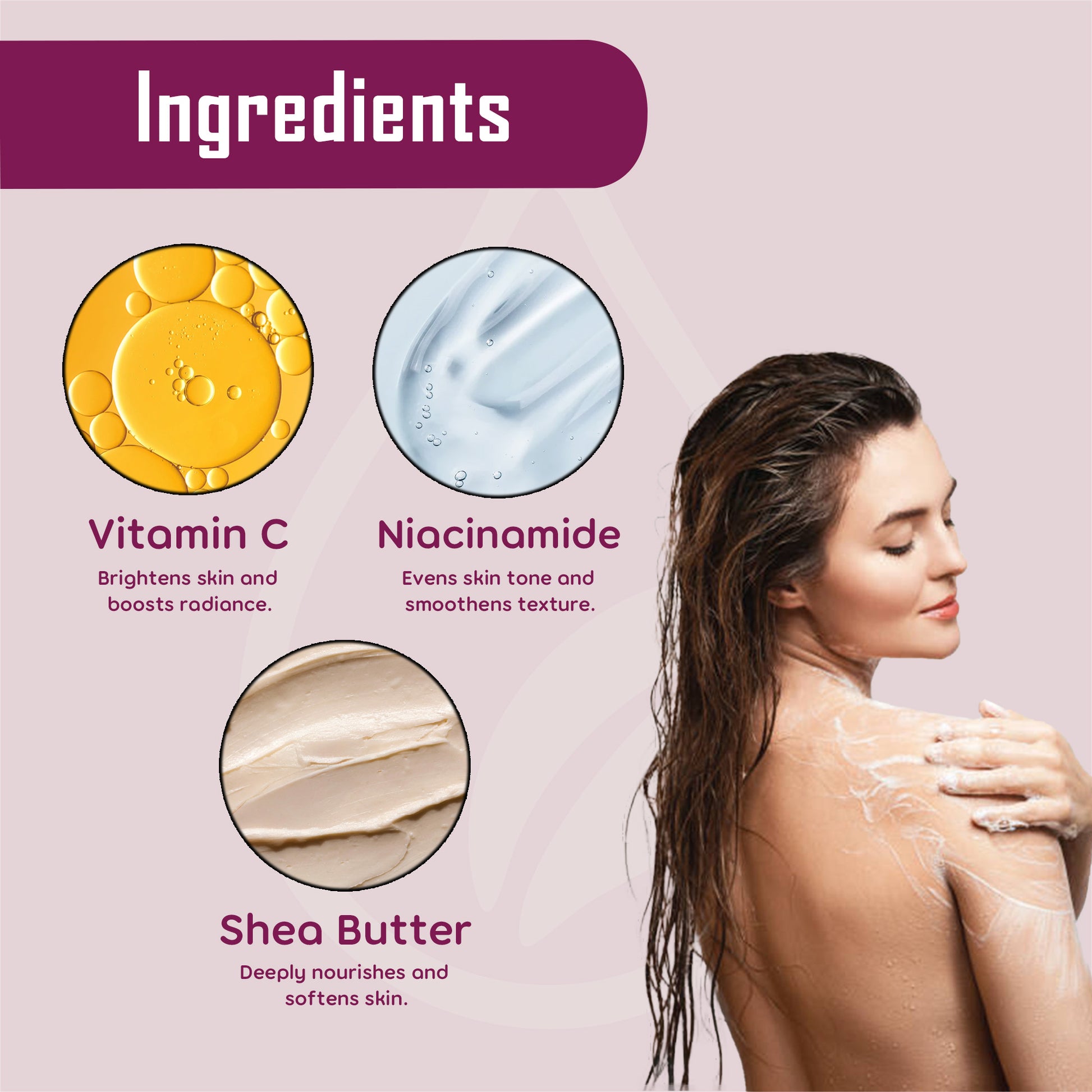 Ingredients in Vissence Body Glow Therapy Bodywash Vitamin C Niacinamide Shea Butter