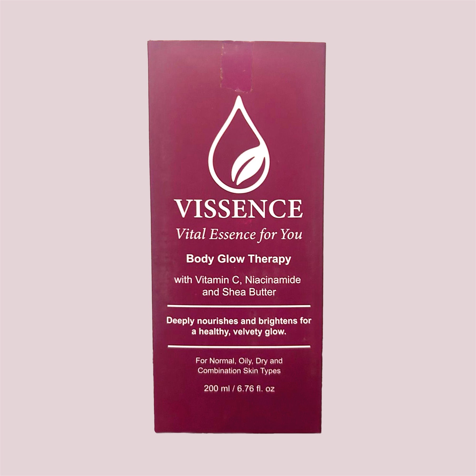 Vissence Body Glow Therapy Bodywash outer packaging with Vitamin C Niacinamide and Shea Butter