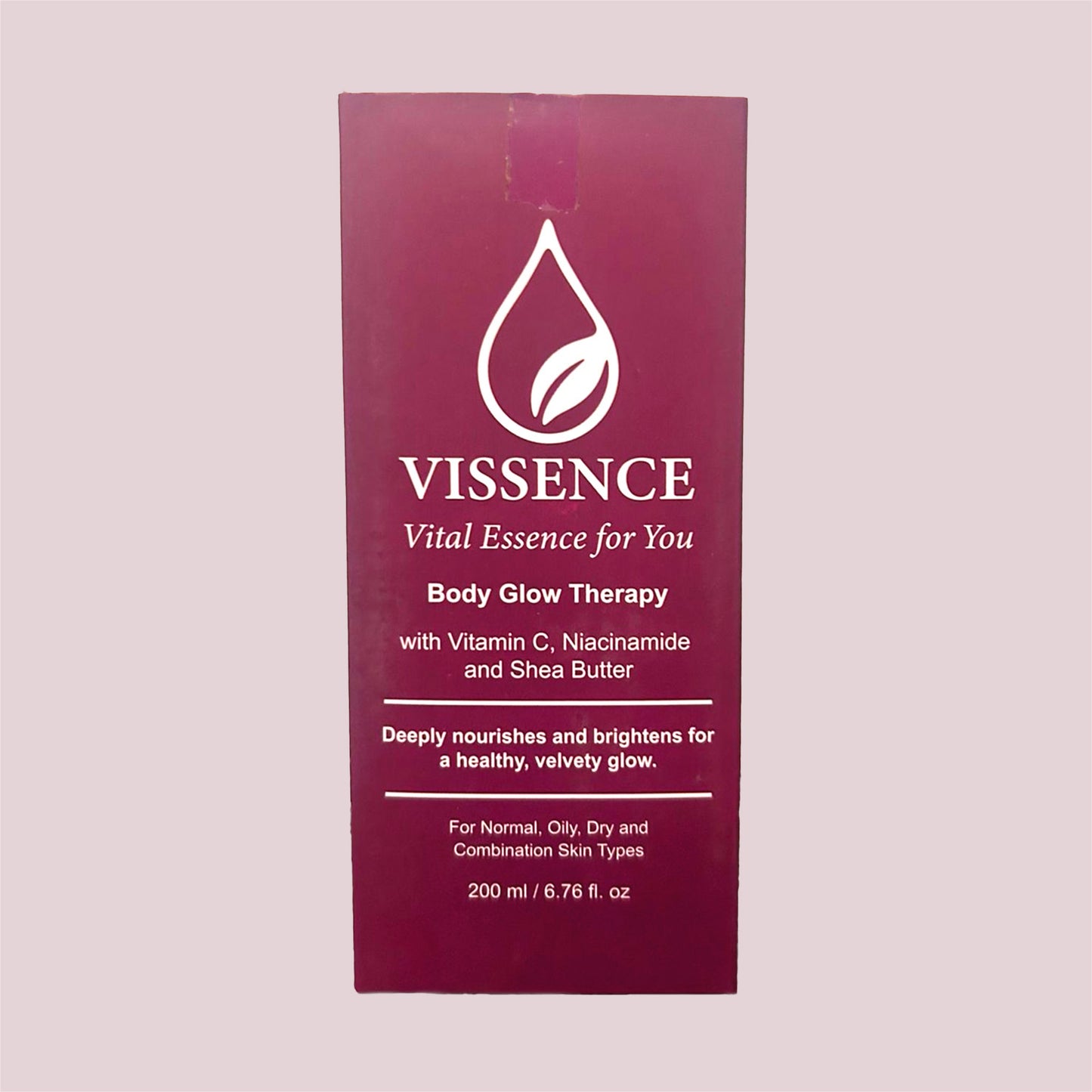 Vissence Body Glow Therapy Bodywash outer packaging with Vitamin C Niacinamide and Shea Butter