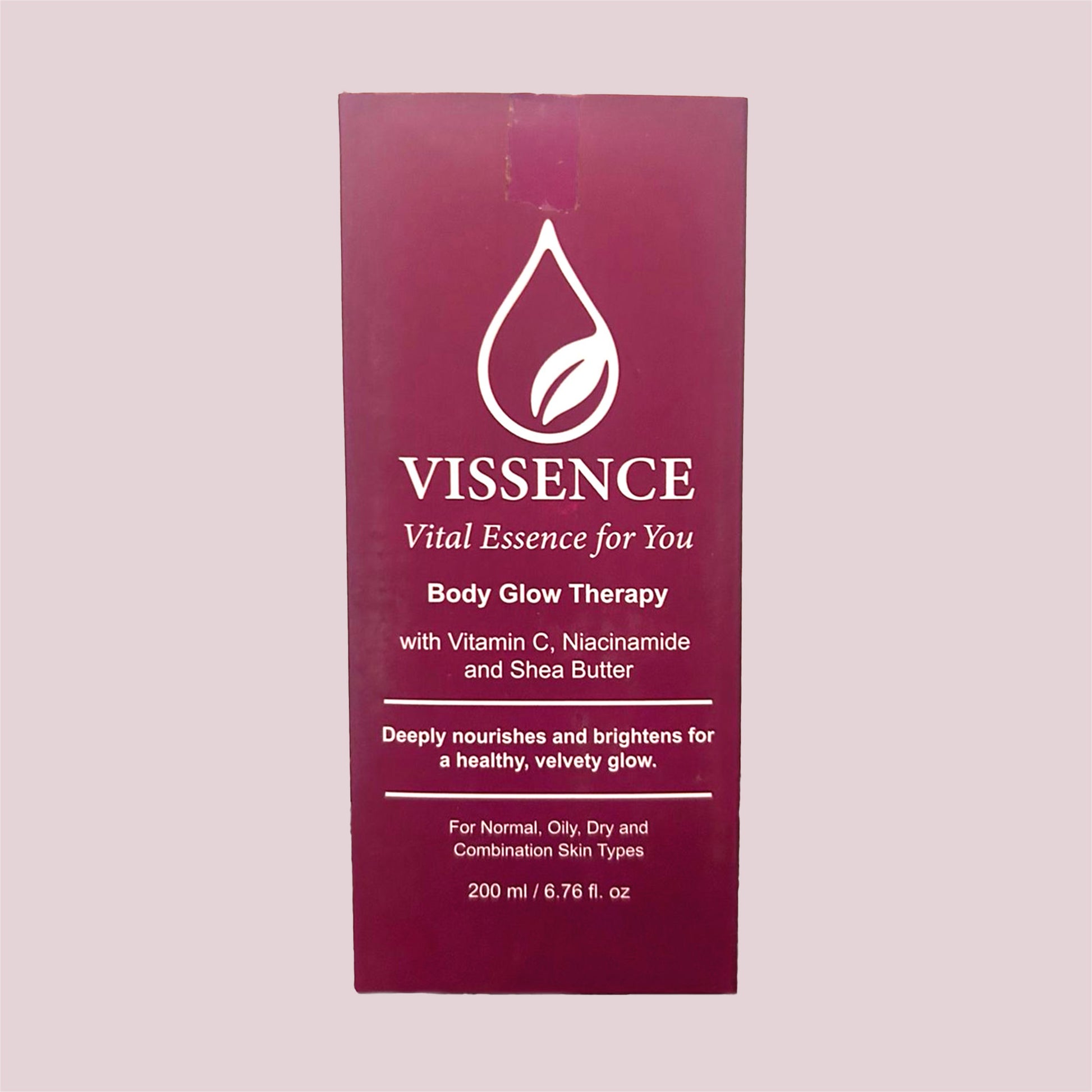 Vissence Body Glow Therapy Bodywash outer packaging with Vitamin C Niacinamide and Shea Butter