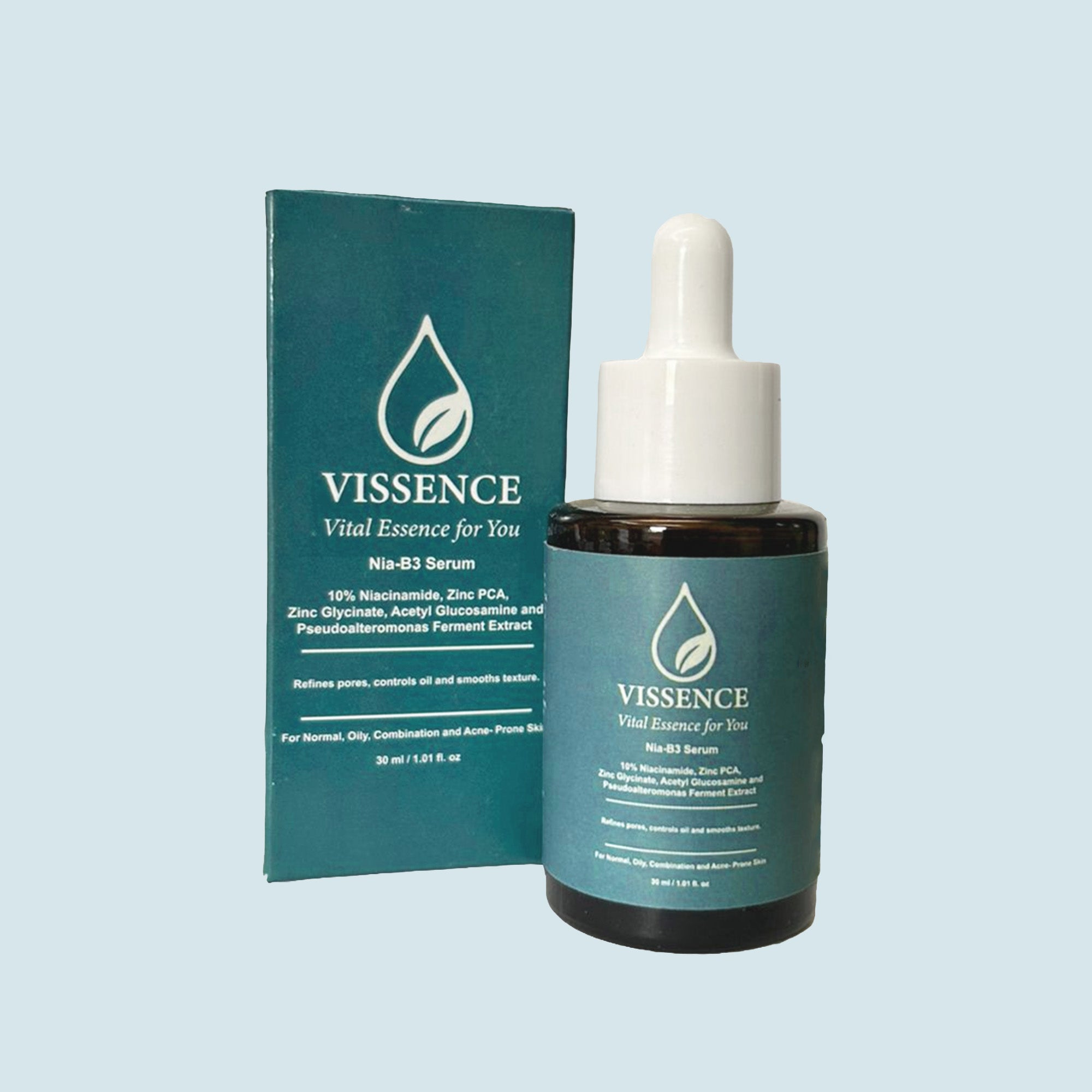 Vissence Nia-B3 Serum with 10% Niacinamide for oil control pore refining and acne-prone skin support